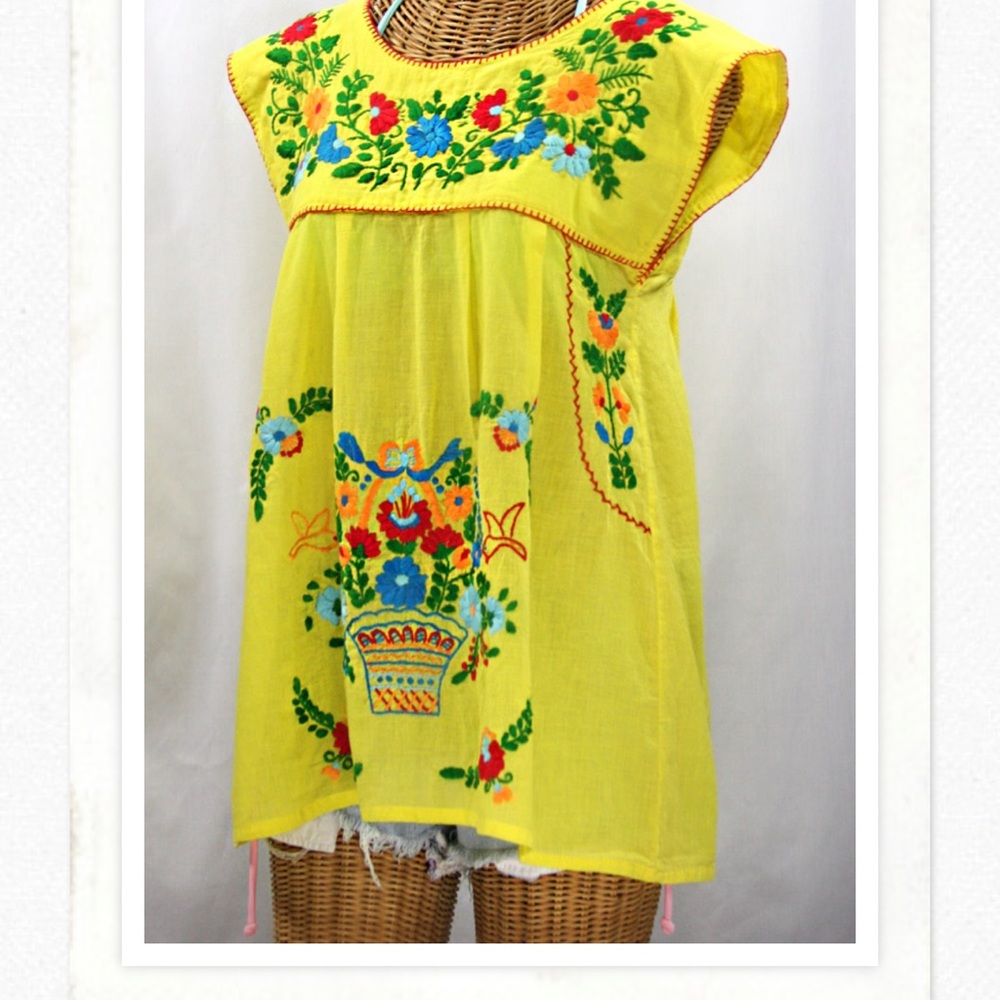 Siren Brand Embroidered Yellow Floral Women's Top